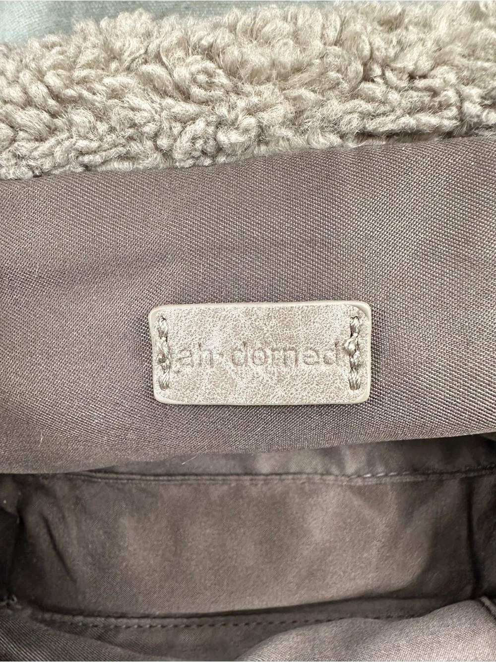 Ah-Dorned Teddy Sherpa Clutch w/ Oversized Beaded Handle Neutral Taupe Bag